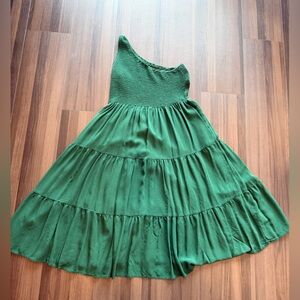 One Shoulder Green Dress with pockets